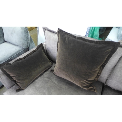 1602 - A copper velvet corner sofa and footstool