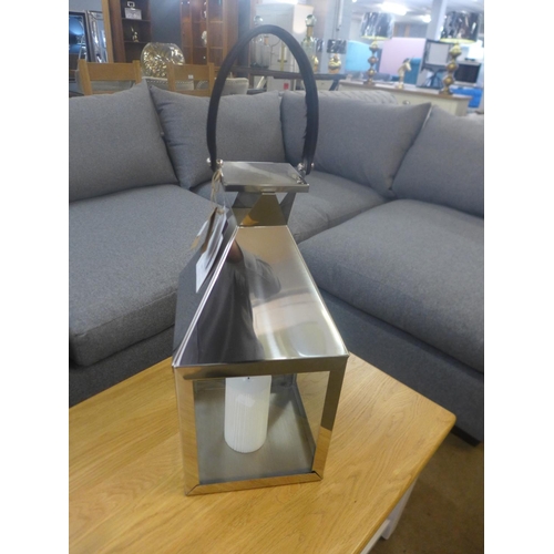 1306 - A stainless steel and glass lantern, 54 x 23cms (7045621)   #