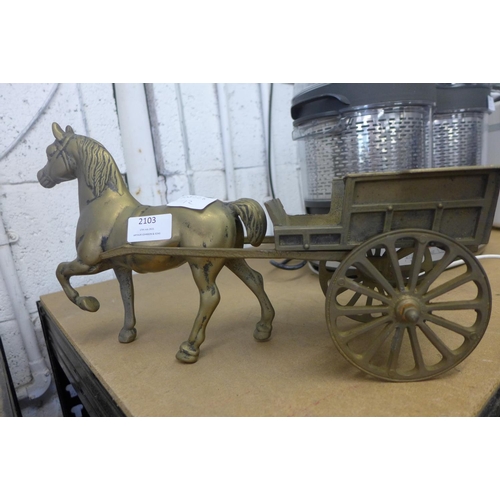 2103 - Brass model horse & cart