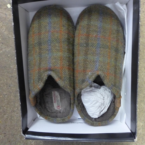 2109 - Pr. of Harris Tweed Air Force Blue William slippers, size UK 11-12 - boxed, worn once