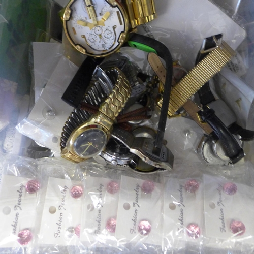 2142 - Tub of costume jewellery and watches