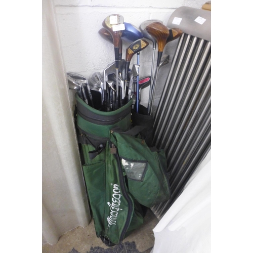 2232 - 2 Golf bags with various golf irons & woods inc. Sam Snead, Wilson, Maxfli, Dunlop & Johnny Miller