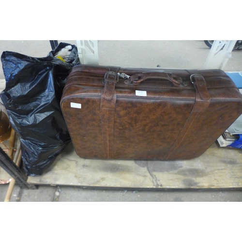 2273 - Dresser top unit with vintage suitcase