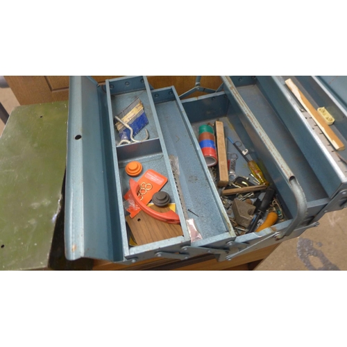 2372 - Blue cantilever workbox plus qty. of tools & green filing tin