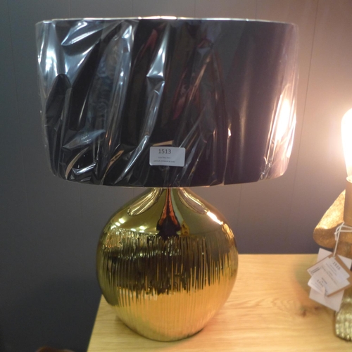 1502 - A Gemini gold etched lamp with black faux silk shade, 45cms (3048722)   #