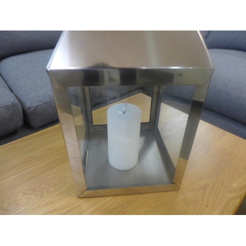 1522 - A stainless steel and glass lantern, 54 x 23cms (7045621)   #