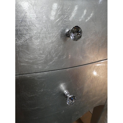 3060 - Silver high gloss two drawer bedside table (61cm H x 48cm W x 39cm D) * This lot is subject to VAT