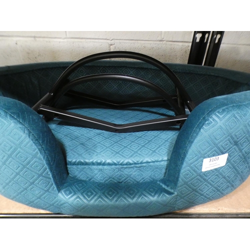 3103 - Teal fabric patterned pet bed with black metal legs * This lot is subject to VAT