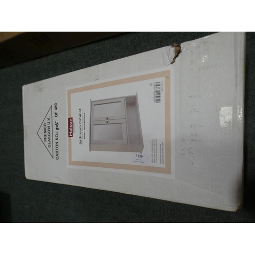 3136 - White two door mirrored bathroom cabinet - 56cm x 13cm x 58cm * This lot is subject to VAT