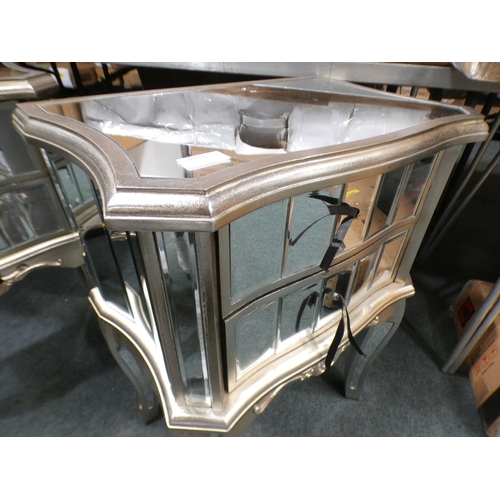 3159 - Ornate mirrored silver printed two drawer bedside table * This lot is subject to VAT