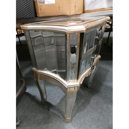 3160 - Ornate mirrored silver printed two drawer bedside table * This lot is subject to VAT