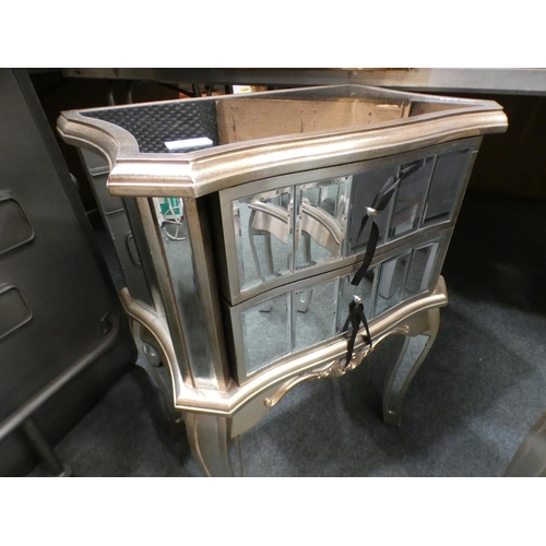 3160 - Ornate mirrored silver printed two drawer bedside table * This lot is subject to VAT