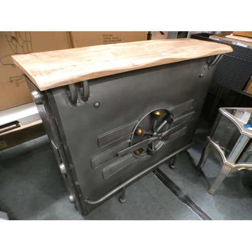 3161 - Grey metal and wood industrial style freestanding bar * This lot is subject to VAT