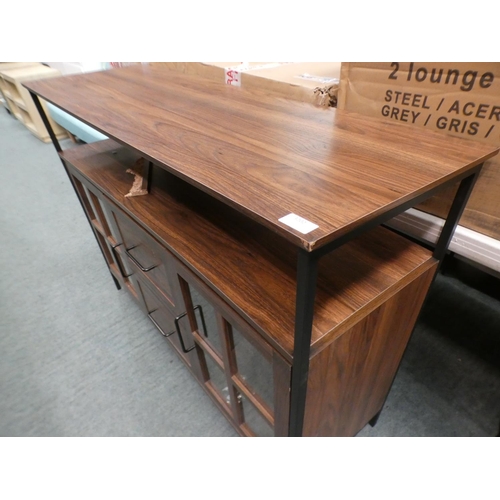 3202 - Two door, two drawer darkwood and black console table * This lot is subject to VAT