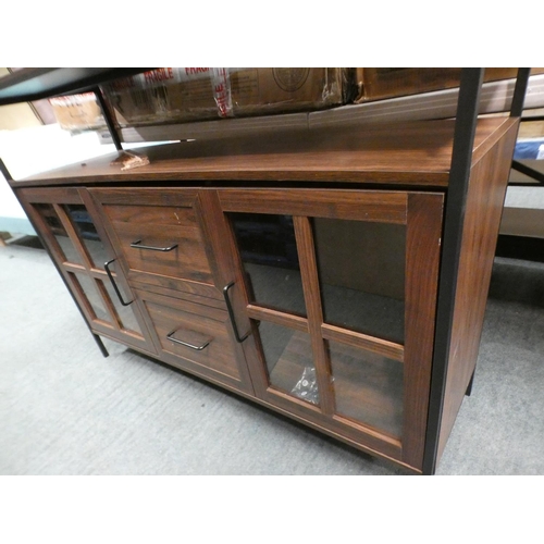 3202 - Two door, two drawer darkwood and black console table * This lot is subject to VAT