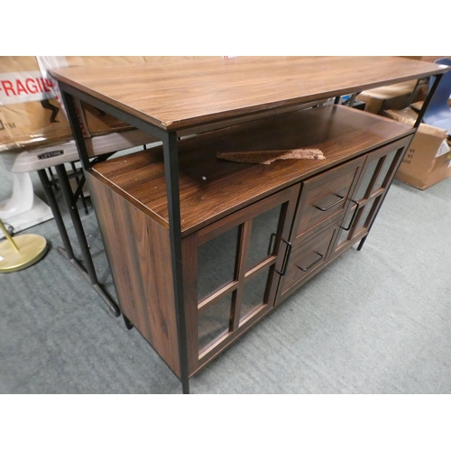 3202 - Two door, two drawer darkwood and black console table * This lot is subject to VAT