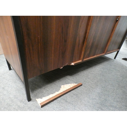 3202 - Two door, two drawer darkwood and black console table * This lot is subject to VAT