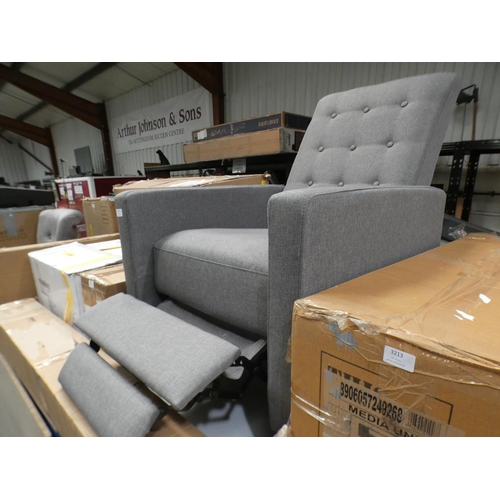 3212 - Grey fabric buttonback manual reclining armchair * This lot is subject to VAT