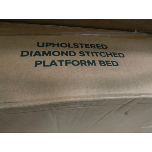 3234 - Grey upholstered diamond stitched superking platform bedframe * This lot is subject to VAT