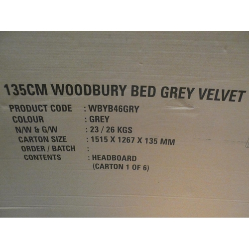 3236 - Grey velvet buttoned double headboard and one drawer - part boxes only * This lot is subject to VAT