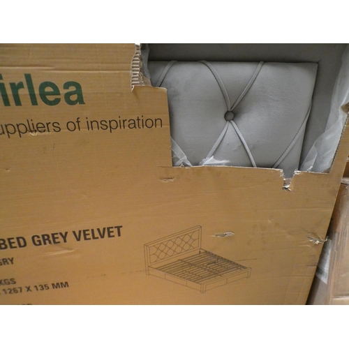 3236 - Grey velvet buttoned double headboard and one drawer - part boxes only * This lot is subject to VAT