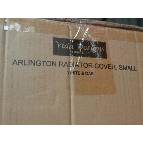 3267 - Small 'Arlington' radiator cover in white and oak * This lot is subject to VAT