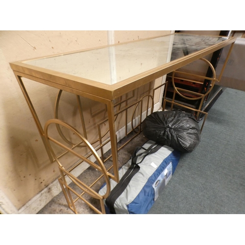 3286 - Gilt effect geometric mirror topped console table (81cm H x 120cm W x 41cm D) * This lot is subject ... 