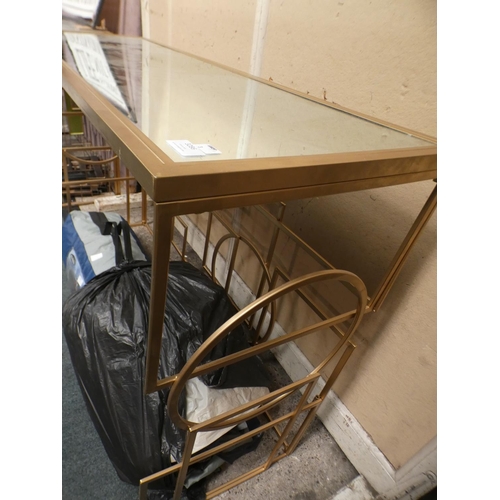 3286 - Gilt effect geometric mirror topped console table (81cm H x 120cm W x 41cm D) * This lot is subject ... 