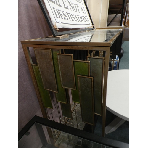 3287 - Gilt effect geometric bevelled mirror top console table (80cm H x 120cm W x 40cm D) * This lot is su... 