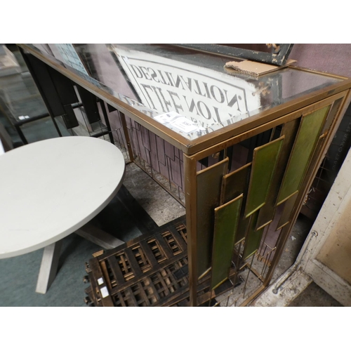 3287 - Gilt effect geometric bevelled mirror top console table (80cm H x 120cm W x 40cm D) * This lot is su... 