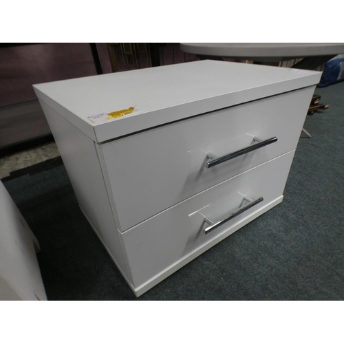 3293 - White high gloss and matte two drawer low bedside table (37.5cm H x 50cm W x 35cm D) * This lot is s... 