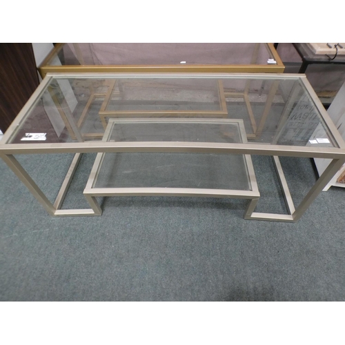 3295 - Metal and glass geometric two tier coffee table (43cm H x 114cm W x 51cm D) * This lot is subject to... 