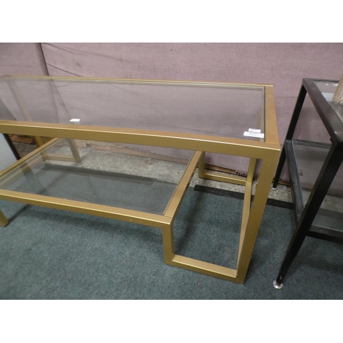 3296 - Gilt effect and glass geometric two tier coffee table (43cm H x 114cm W x 51cm D) * This lot is subj... 