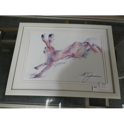 3299 - Leaping hare framed print (33 x 43cm)