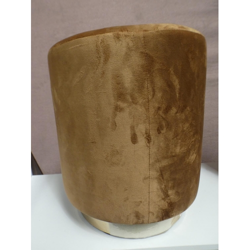 3302 - Copper velvet circular footstool with gold effect base (45cm H x 40cm D) * This lot is subject to VA... 