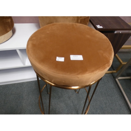 3303 - Copper velvet circular barstool with rose gold effect legs (73cm H x 32cm D) * This lot is subject t... 