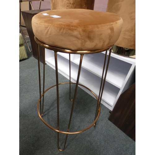 3303 - Copper velvet circular barstool with rose gold effect legs (73cm H x 32cm D) * This lot is subject t... 