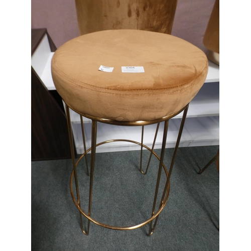 3304 - Copper velvet circular barstool with rose gold effect legs (73cm H x 32cm D) * This lot is subject t... 