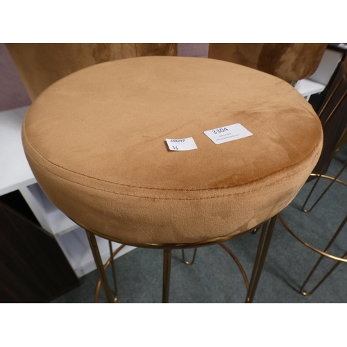 3304 - Copper velvet circular barstool with rose gold effect legs (73cm H x 32cm D) * This lot is subject t... 