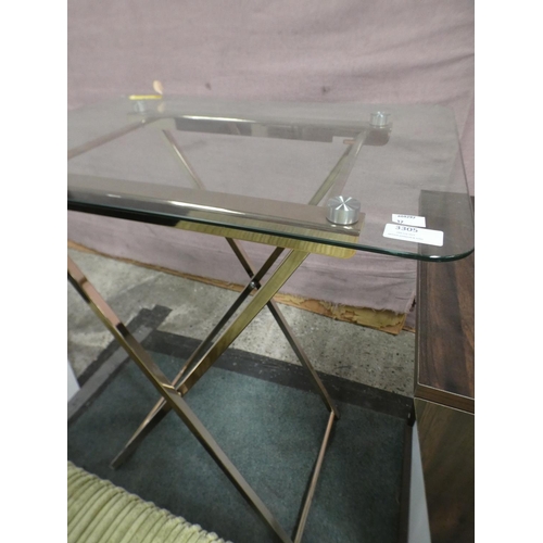 3305 - Glass and chrome collapsible side table (74cm H x 61cm W x 46cm D)