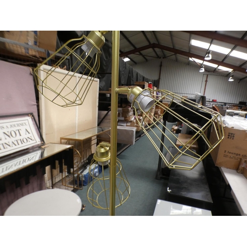 3311 - Gold effect three light standard lamp with wire shades (167cm H) * This lot is subject to VAT