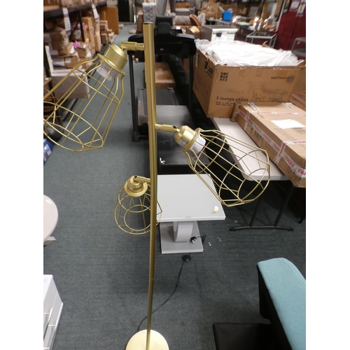 3311 - Gold effect three light standard lamp with wire shades (167cm H) * This lot is subject to VAT