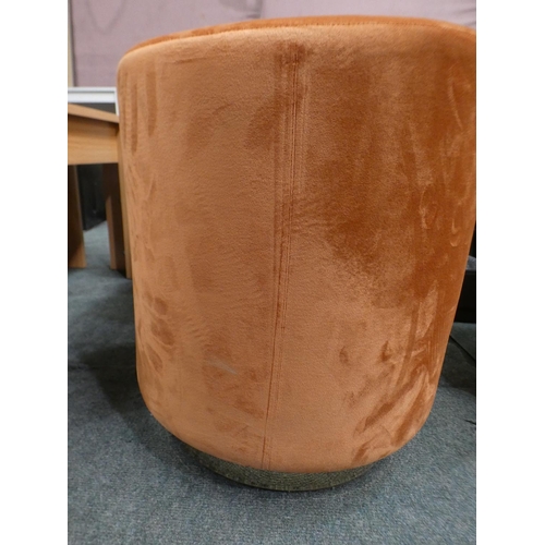 3318 - Orange velvet circular footstool with gold effect base (46cm H x 40cm D) * This lot is subject to VA... 