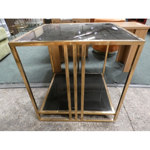 3320 - Black glass and gold effect metal occasional table (50.5cm H x 50cm W x 50cm D) * This lot is subjec... 