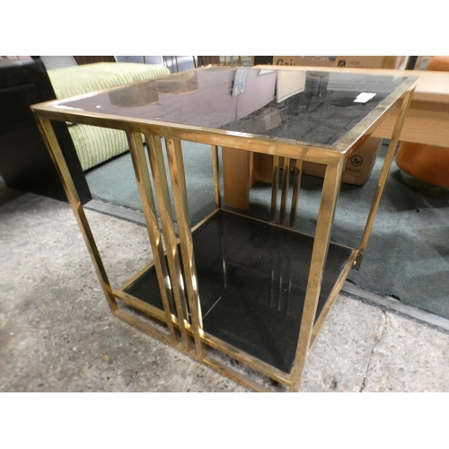 3320 - Black glass and gold effect metal occasional table (50.5cm H x 50cm W x 50cm D) * This lot is subjec... 