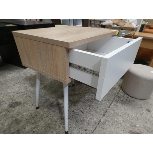 3322 - Washed oak effect and white painted single drawer bedside table (56cm H x 45cm W x 36cm D) * This lo... 