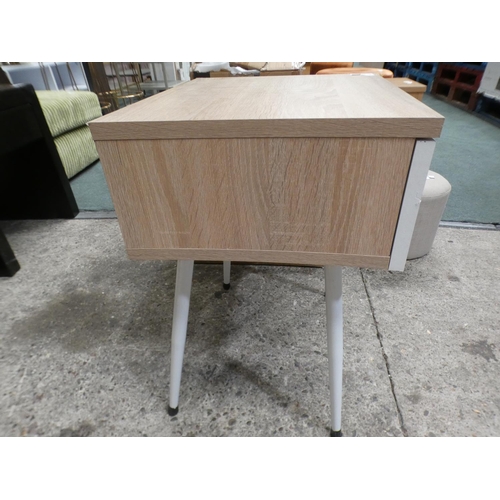 3322 - Washed oak effect and white painted single drawer bedside table (56cm H x 45cm W x 36cm D) * This lo... 