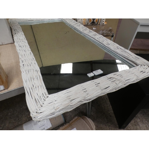 3328 - White painted wicker mirror (100cm x 50cm)