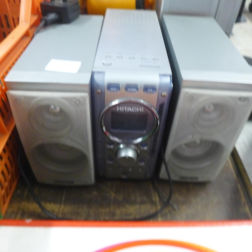 2122 - Hitachio radio/CD player, pair of speakers and quantity of LP records