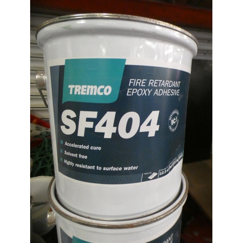 2387 - Mixed qty. of paint, fire retardant adhesives (for wall panelling, flooring, etc.) & wood preserver